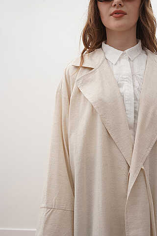 Tie-Waist Linen Trench Coat Stone - 3