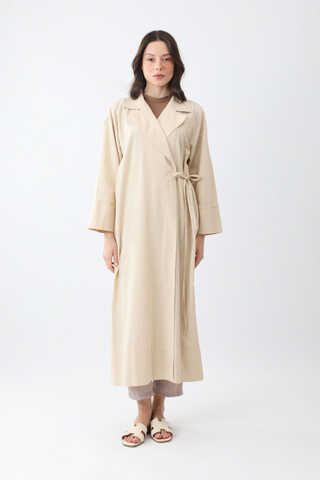 Tie-Waist Linen Trench Coat Stone - 3