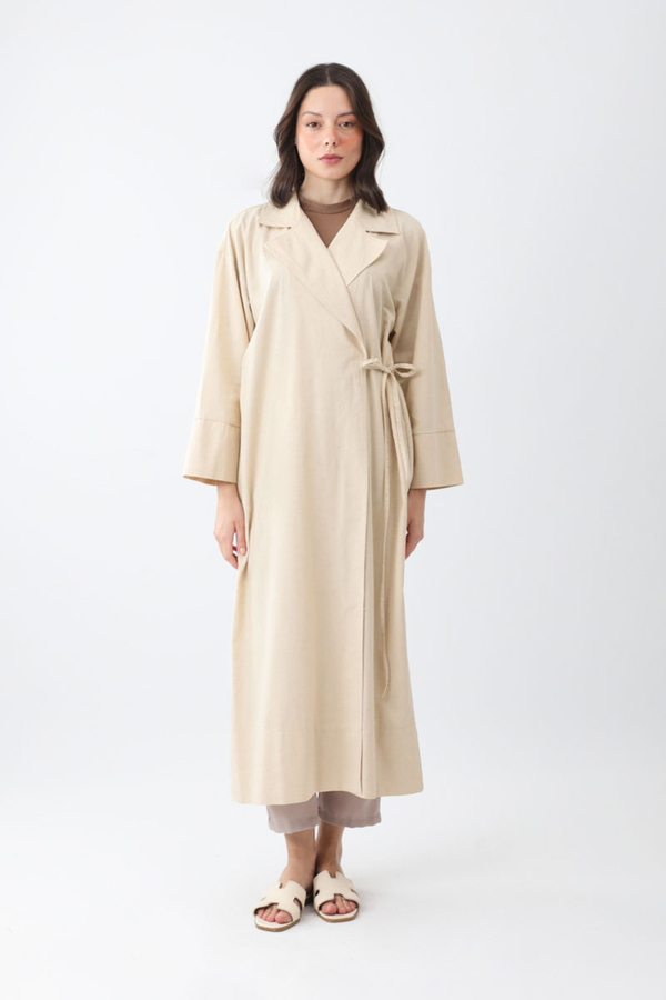 Tie-Waist Linen Trench Coat Stone - 3