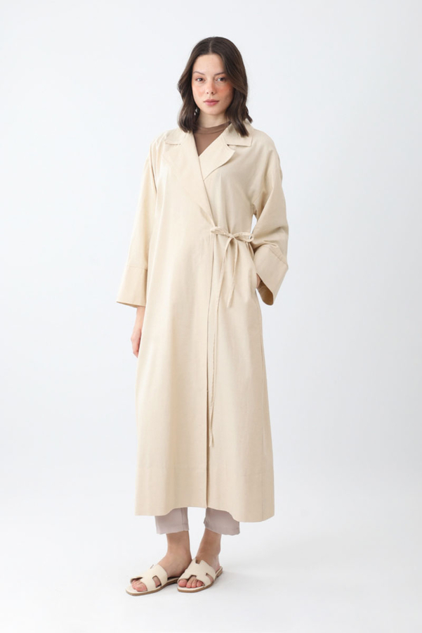 Tie-Waist Linen Trench Coat Stone - 6