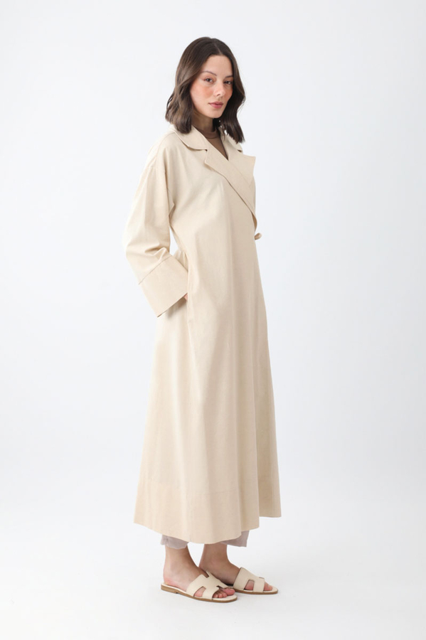 Tie-Waist Linen Trench Coat Stone - 7