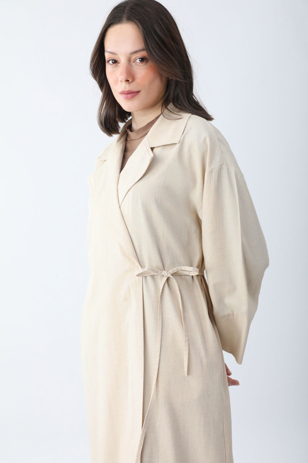 Tie-Waist Linen Trench Coat Stone - 4
