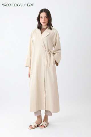 Tie-Waist Linen Trench Coat Stone - 1