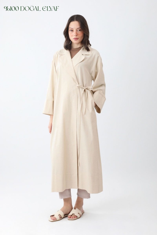 Tie-Waist Linen Trench Coat Stone 