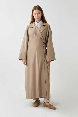 Tie-Waist Linen Trench Coat Taupe - 6