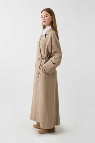 Tie-Waist Linen Trench Coat Taupe - 8