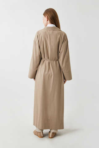 Tie-Waist Linen Trench Coat Taupe - 9
