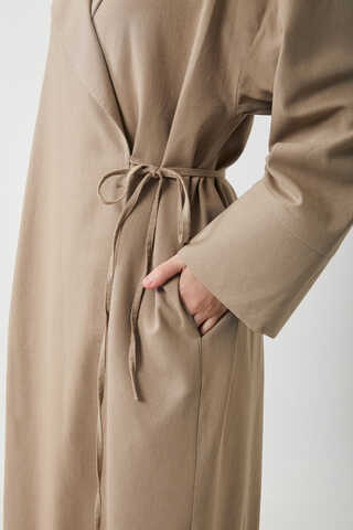 Tie-Waist Linen Trench Coat Taupe - 10