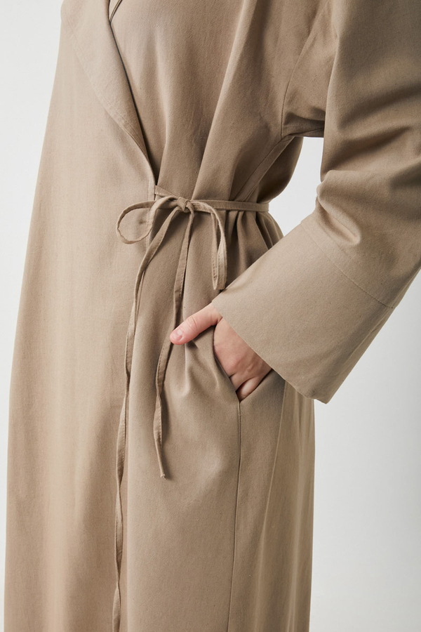 Tie-Waist Linen Trench Coat Taupe - 10