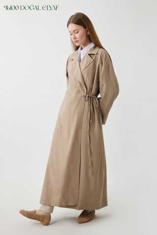 Tie-Waist Linen Trench Coat Taupe - 1