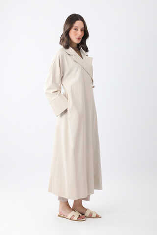 Bağlamalı Keten Trençkot Beyaz - 4