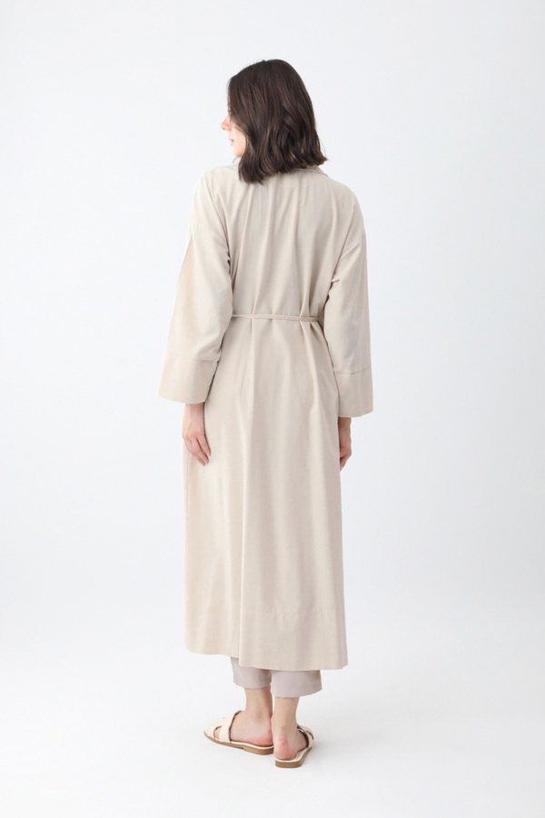 Bağlamalı Keten Trençkot Beyaz - 6