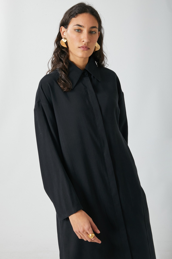 Tie-Waist Long Tunic Set Black 