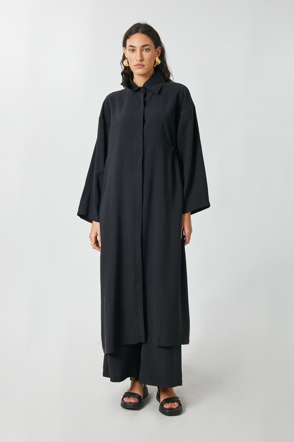 Tie-Waist Long Tunic Set Black - 2