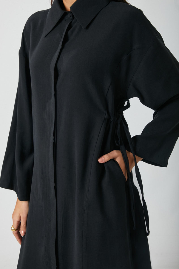 Tie-Waist Long Tunic Set Black - 7