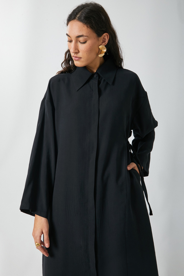 Tie-Waist Long Tunic Set Black - 9