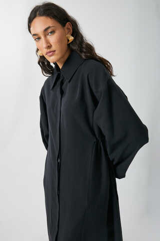 Tie-Waist Long Tunic Set Black - 10