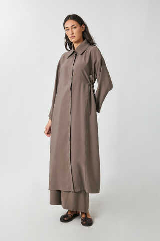 Tie-Waist Long Tunic Set Brown - 3
