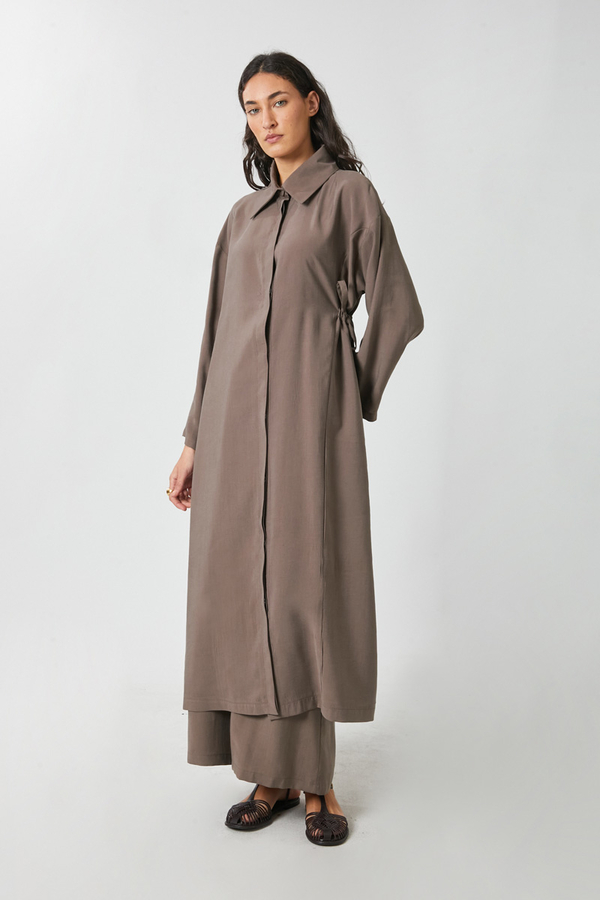Tie-Waist Long Tunic Set Brown - 3