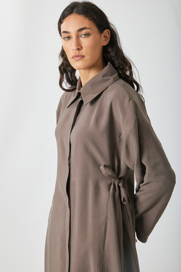 Tie-Waist Long Tunic Set Brown - 4