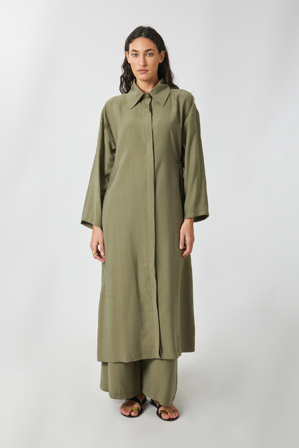 Tie-Waist Long Tunic Set Khaki - 2