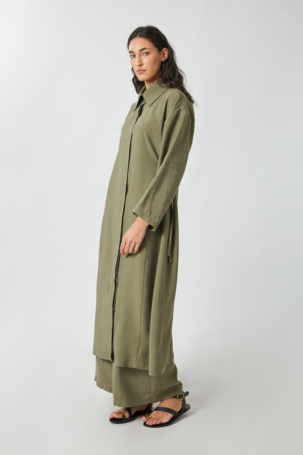 Tie-Waist Long Tunic Set Khaki - 6