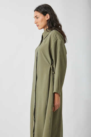 Tie-Waist Long Tunic Set Khaki - 7