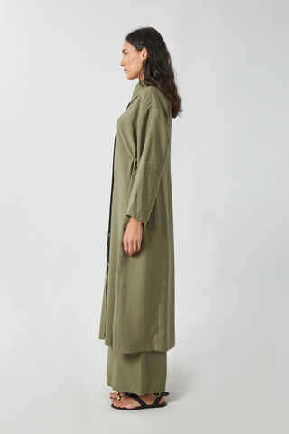 Tie-Waist Long Tunic Set Khaki - 8