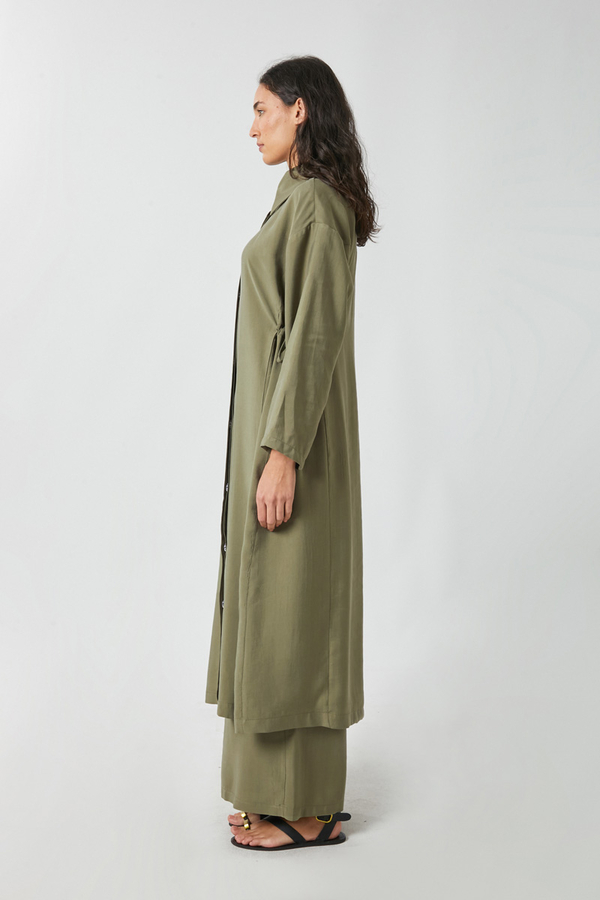 Tie-Waist Long Tunic Set Khaki - 8