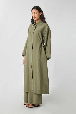 Tie-Waist Long Tunic Set Khaki - 9