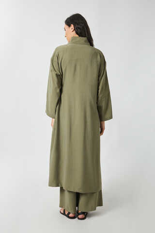 Tie-Waist Long Tunic Set Khaki - 10