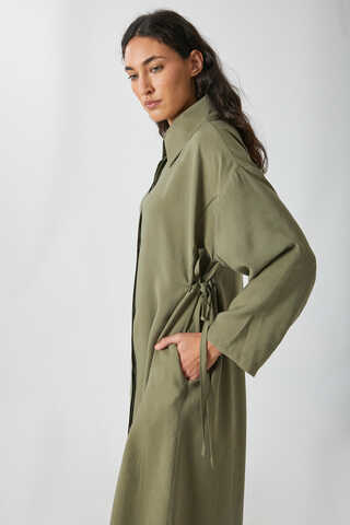 Tie-Waist Long Tunic Set Khaki - 4