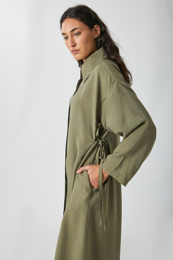 Tie-Waist Long Tunic Set Khaki - 4