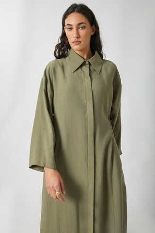 Tie-Waist Long Tunic Set Khaki - 1