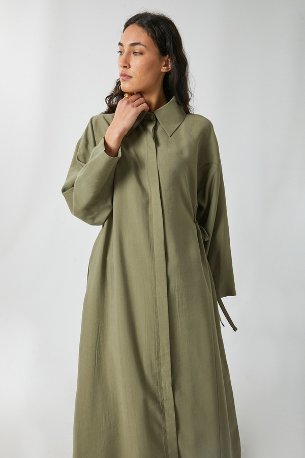 Tie-Waist Long Tunic Set Khaki - 3