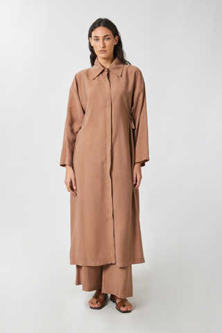 Tie-Waist Long Tunic Set Light Tan - 4