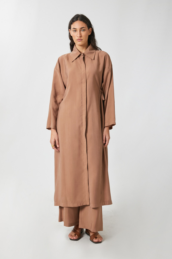 Tie-Waist Long Tunic Set Light Tan - 4