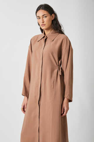 Tie-Waist Long Tunic Set Light Tan - 2