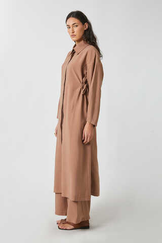 Tie-Waist Long Tunic Set Light Tan - 5