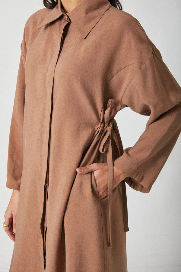 Tie-Waist Long Tunic Set Light Tan - 6