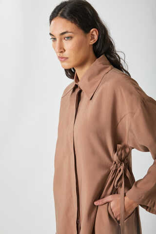 Tie-Waist Long Tunic Set Light Tan - 8