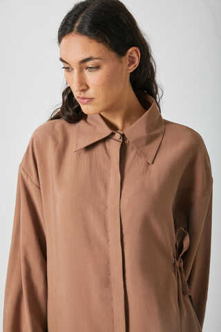 Tie-Waist Long Tunic Set Light Tan - 9