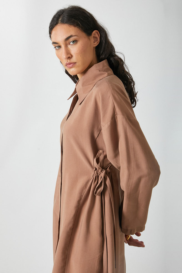 Tie-Waist Long Tunic Set Light Tan - 3