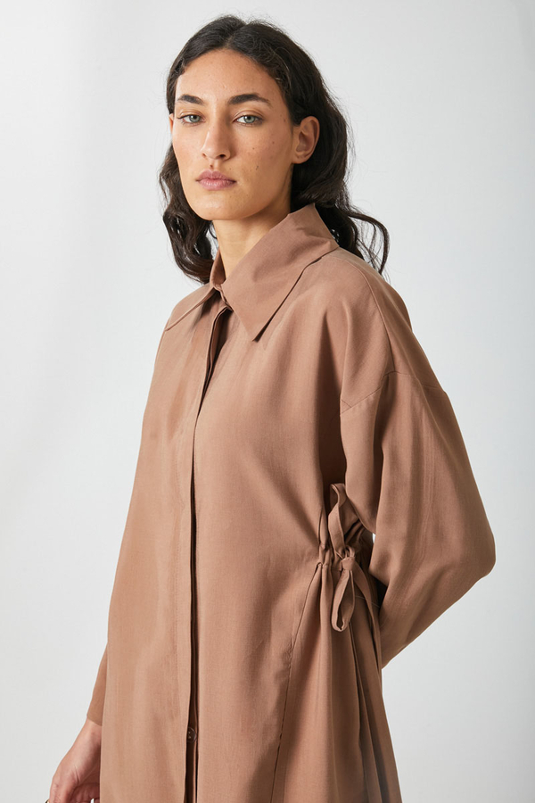 Tie-Waist Long Tunic Set Light Tan - 10