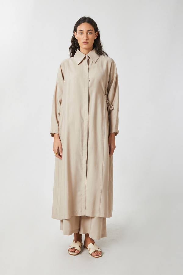 Tie-Waist Long Tunic Set Stone 