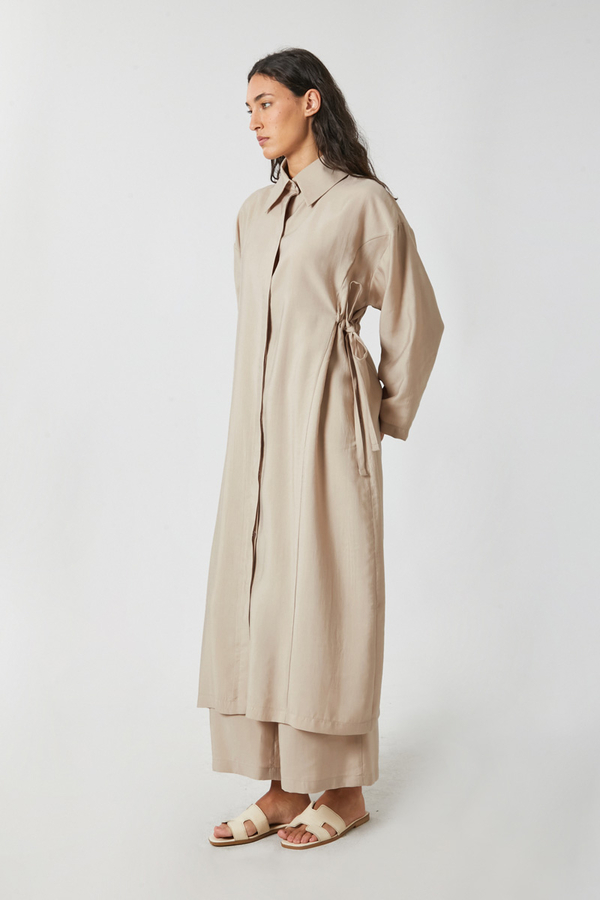 Tie-Waist Long Tunic Set Stone - 2