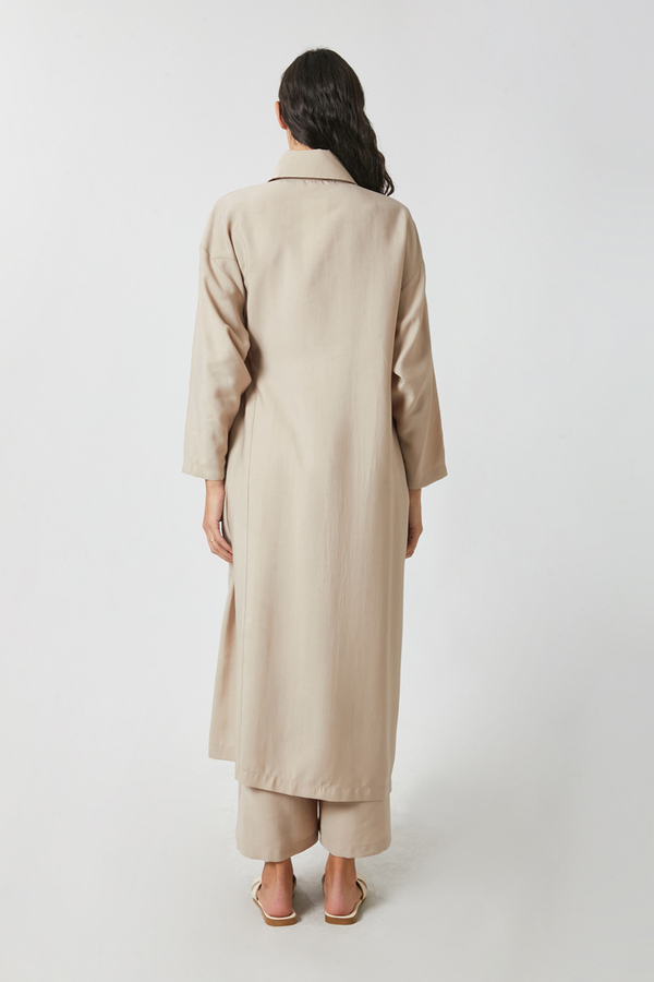 Tie-Waist Long Tunic Set Stone - 10