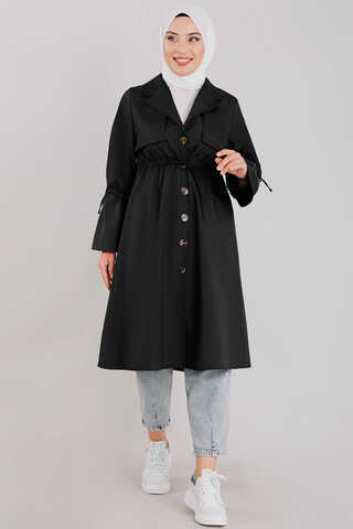 Tie Waist Trench Black - 1