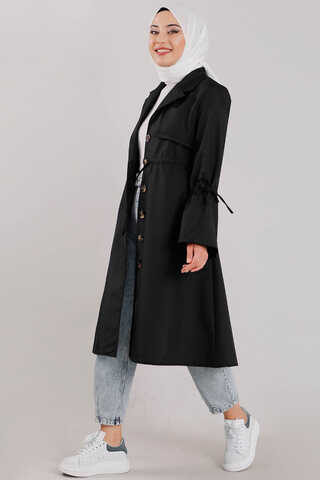Tie Waist Trench Black - 2