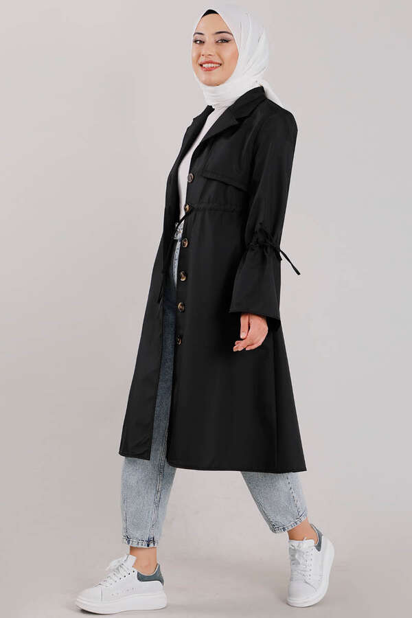 Tie Waist Trench Black - 2